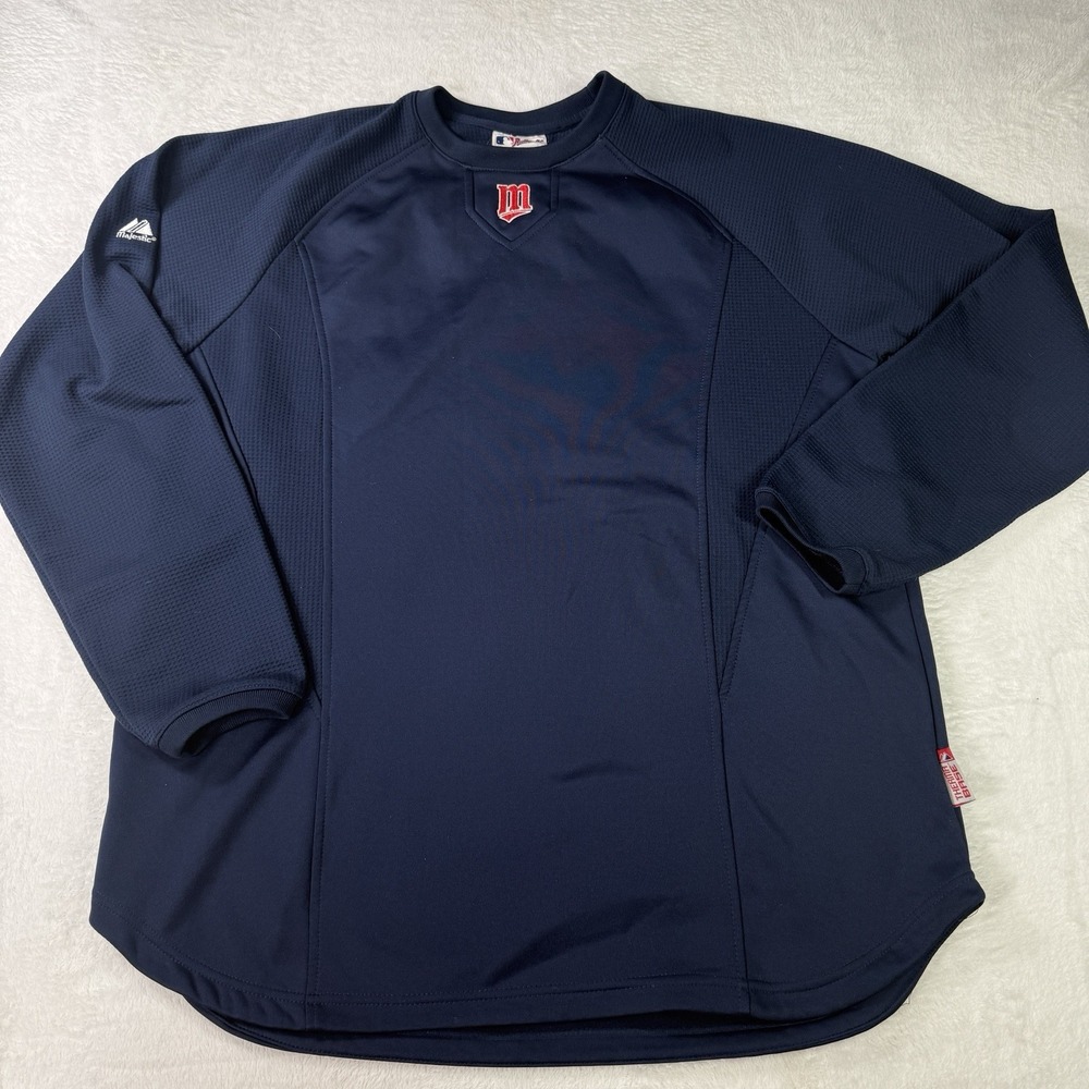 Minnesota Twins Sweatshirt Mens Large Navy Blue Therma Base Majestic Pullover